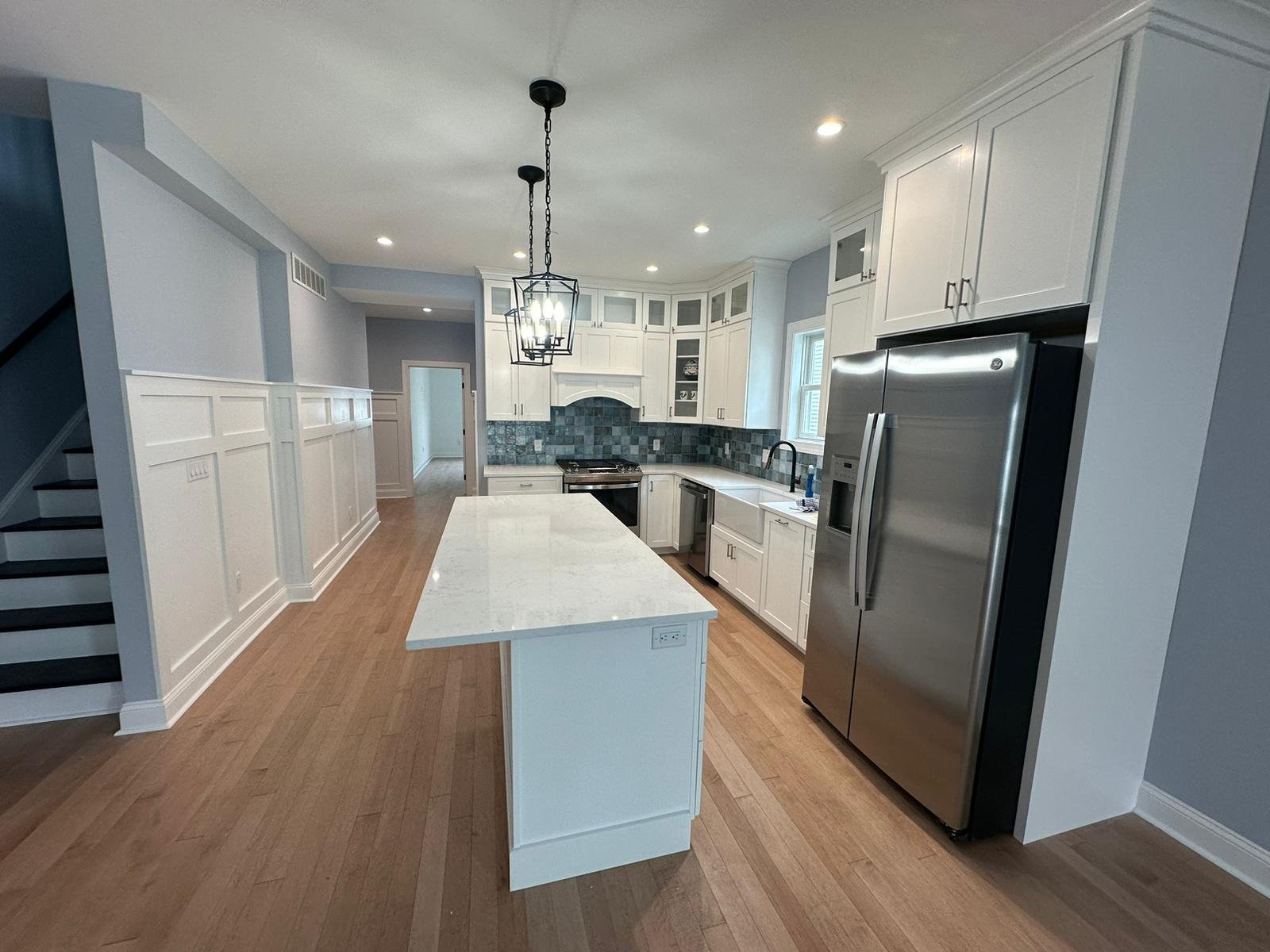 Completed custom kitchen and interior finish carpentry