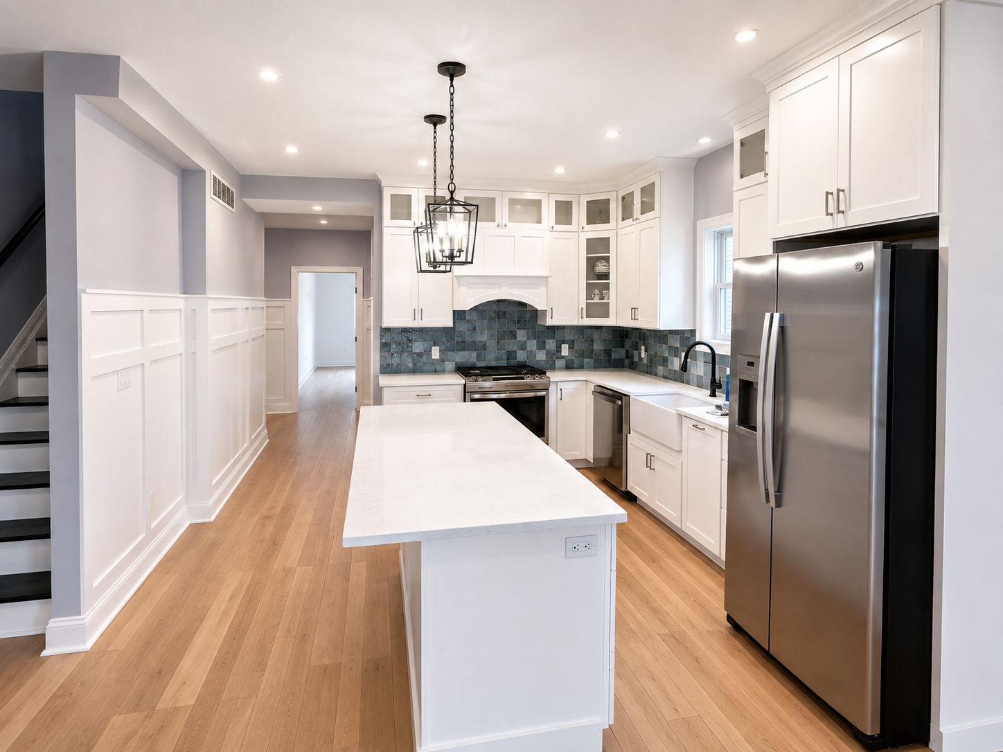 Completed custom kitchen and interior finish carpentry